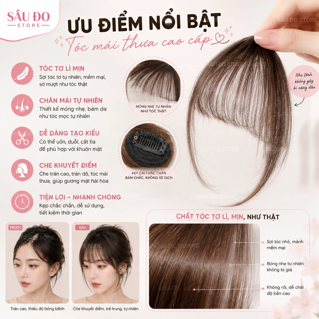[HÀNG SIÊU CẤP] TÓC GIẢ MÁI THƯA ĐỦ MÀU CLIP THẬT HƯỚNG DẪN ĐỘI TÓC