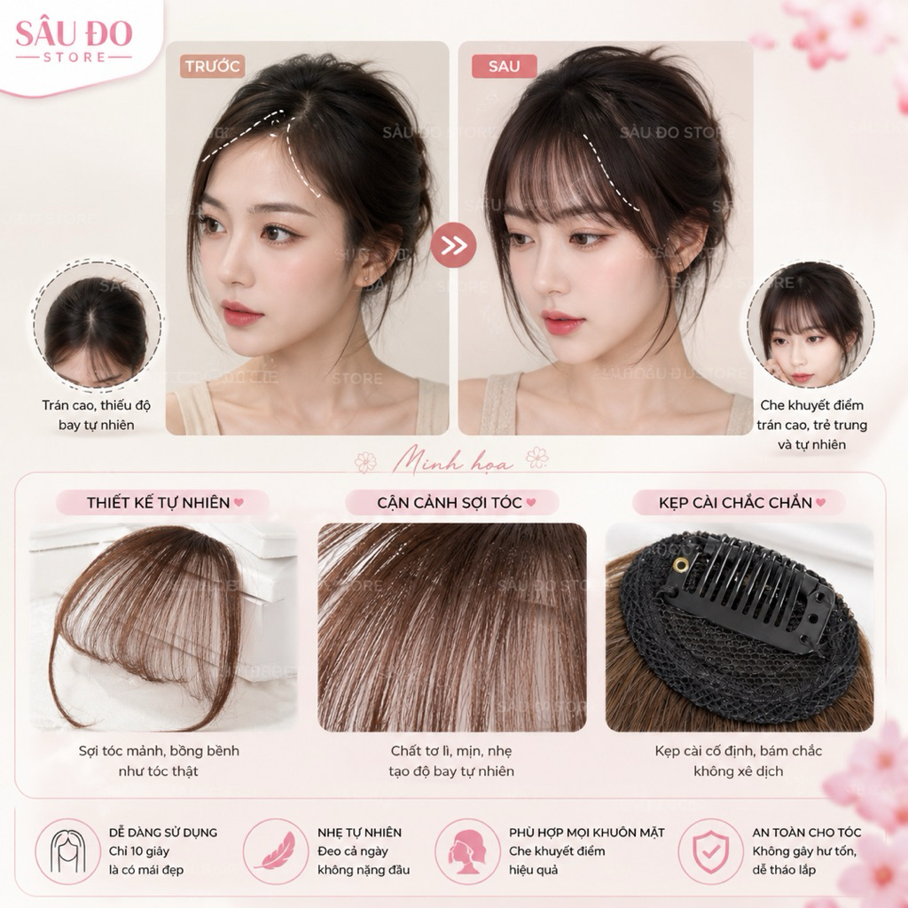 [HÀNG SIÊU CẤP] TÓC GIẢ MÁI THƯA ĐỦ MÀU CLIP THẬT HƯỚNG DẪN ĐỘI TÓC