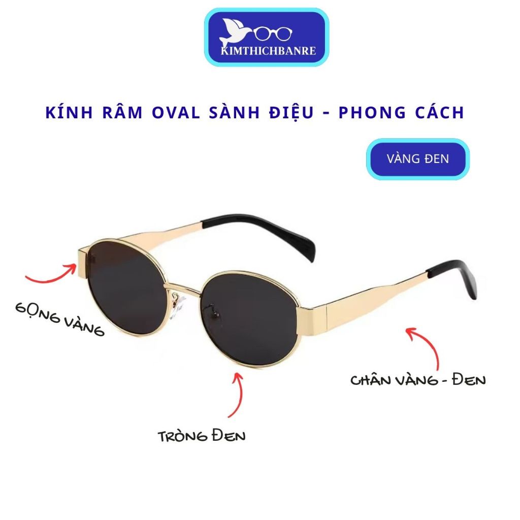 Kính râm oval Nhỏ thời  trang Retro Kính mát gọng kim loại vàng unisex kính đi biển chụp áo dài