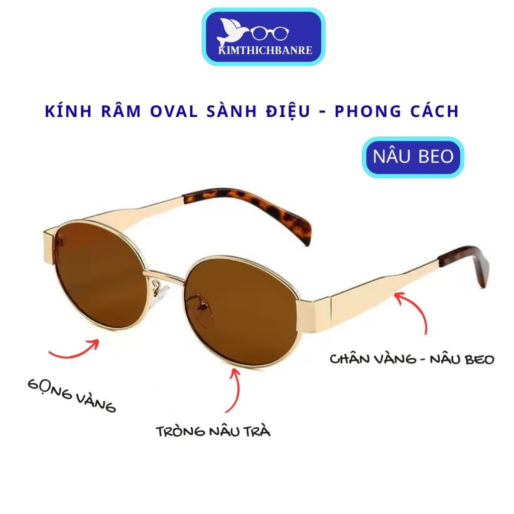 Kính râm oval Nhỏ thời  trang Retro Kính mát gọng kim loại vàng unisex kính đi biển chụp áo dài