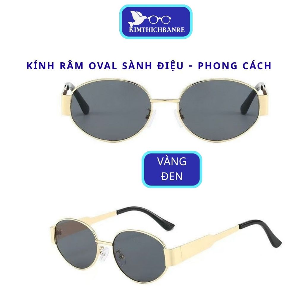 Kính râm oval Nhỏ thời  trang Retro Kính mát gọng kim loại vàng unisex kính đi biển chụp áo dài