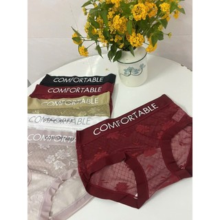 set 3/5 Quần lót nữ ren lưới không đường may cạp chữ COMFORTABLE co giãn-Size M,L