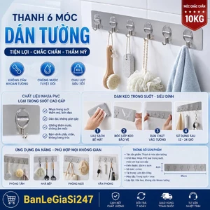 Vĩ 6 Móc Dán Tường C4 CAO CẤP LOẠI 1 Siêu Dính - Thanh 6 Móc Dán Tường Chịu Lực Dán Nhà Bếp, Nhà Tắm, Treo Quần Áo