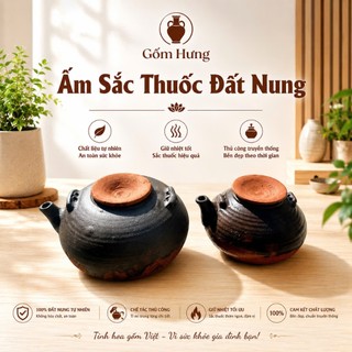 Ấm Sắc Thuốc Bằng Gốm Đất Nung Không Tráng Men,Hàng Thủ Công Vuốt Tay Dung Tích 2.5L-3.5L