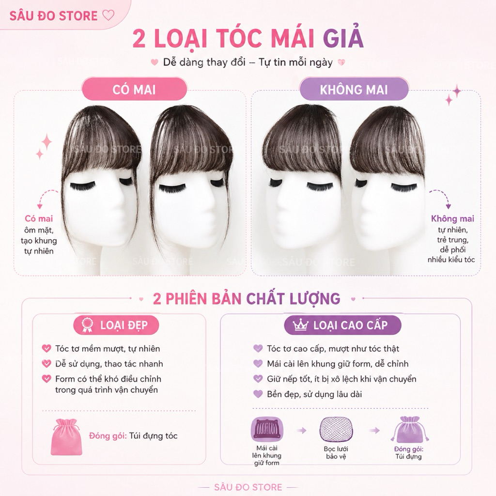 Tóc mái giả thưa Hàn Quốc – Kẹp gọn, không lộ chân tóc, che trán gọn