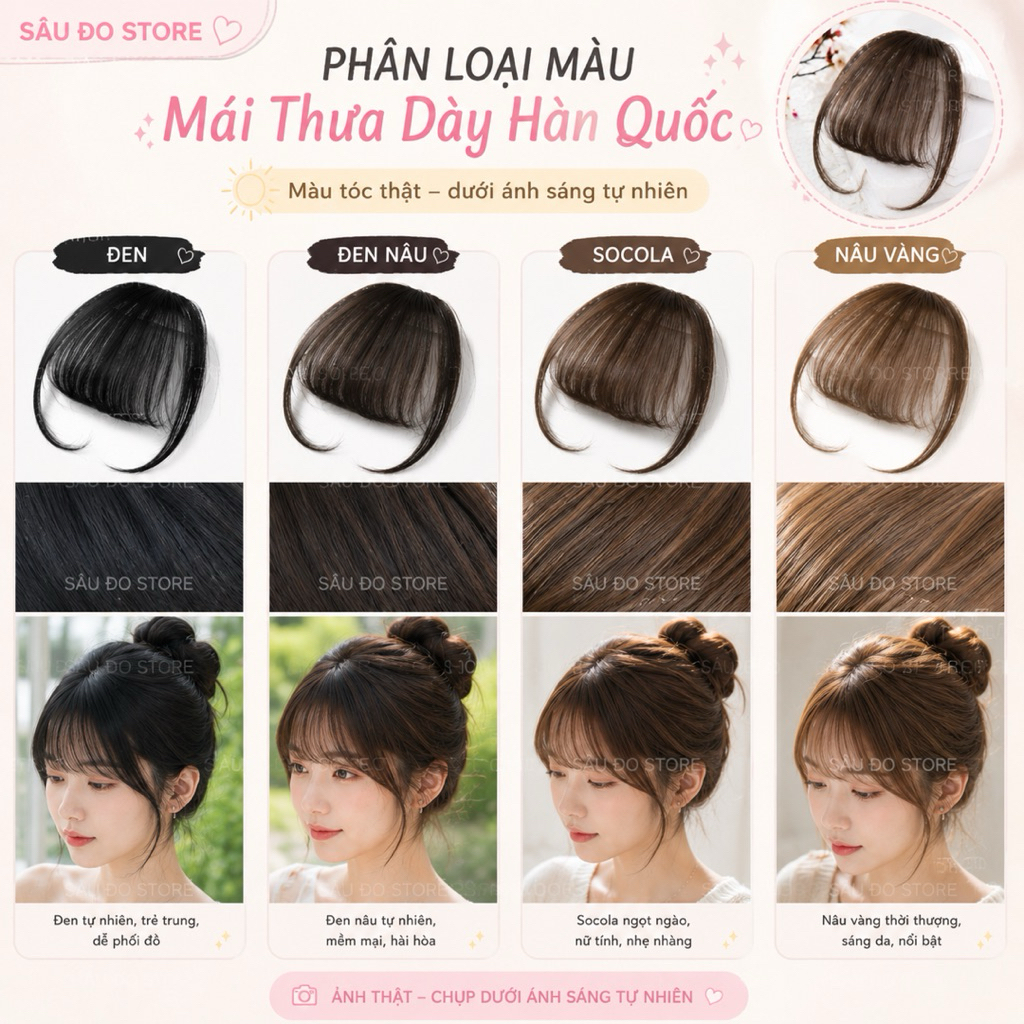 Tóc mái giả thưa Hàn Quốc – Kẹp gọn, không lộ chân tóc, che trán gọn