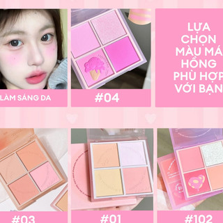 [Sale 50%]  Phấn má hồng mịn lì XiXi 4 ô nhũ sáng highlight trang điểm tích hợp phấn mắt nhũ lì bền màu. Happykids