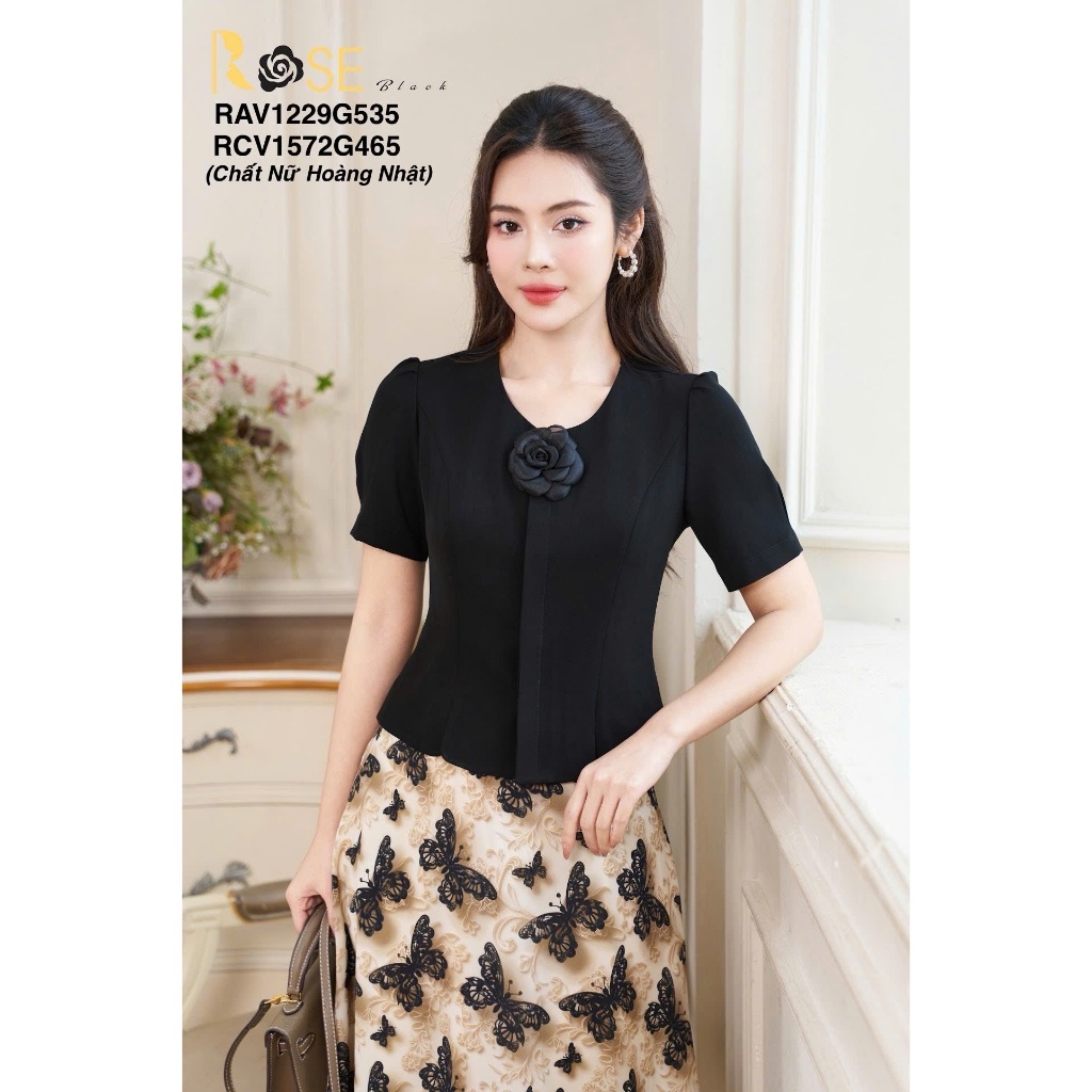 Áo công sở ROSE BLACK chất liệu Nữ hoàng Nhật cao cấp mềm mại ,co giãn, chuẩn phom-tôn dáng.