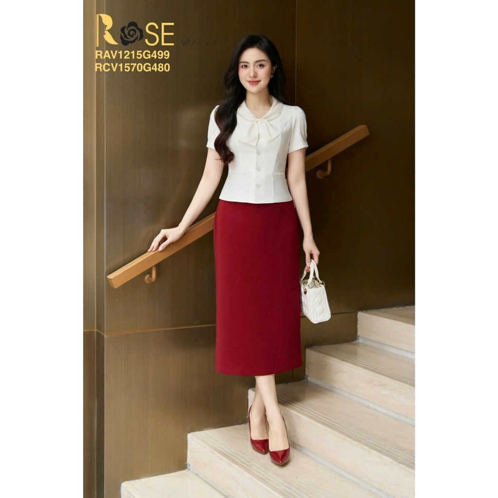 Áo công sở ROSE BLACK chất liệu Nữ hoàng Nhật cao cấp mềm mại ,co giãn, chuẩn phom-tôn dáng.
