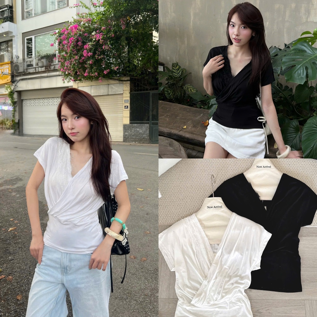 Tina Top (TSW) Áo thun vạt chéo phối ren bo eo Nữ the.sweaterweather