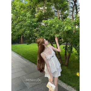 Set áo 2 dây chân váy Miu thô ren Jang Wonyoung