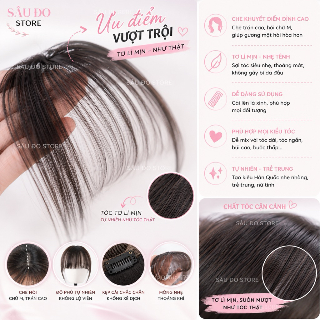 [RẺ NHẤT] TÓC KẸP MÁI THƯA HÀN QUỐC SIÊU THỰC DỄ DÙNG CHO NỮ