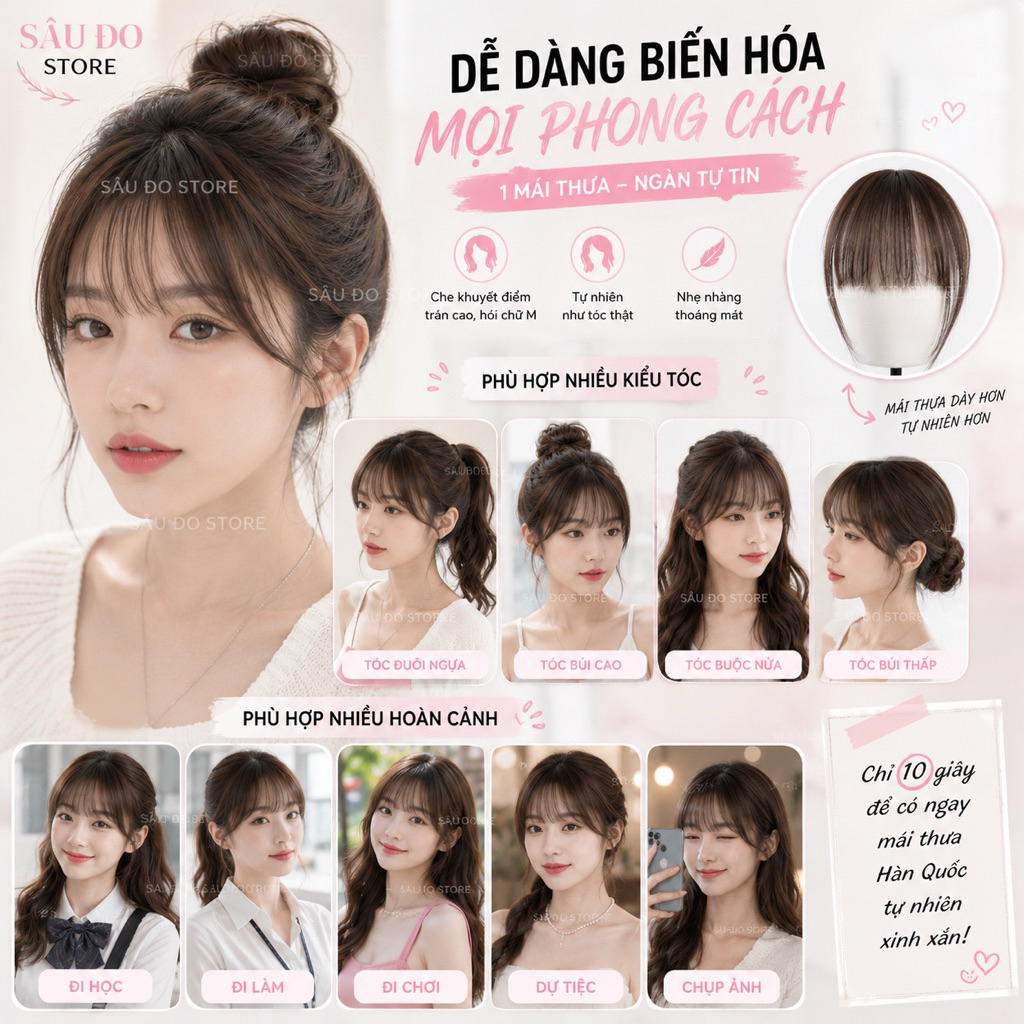 [RẺ NHẤT] TÓC KẸP MÁI THƯA HÀN QUỐC SIÊU THỰC DỄ DÙNG CHO NỮ