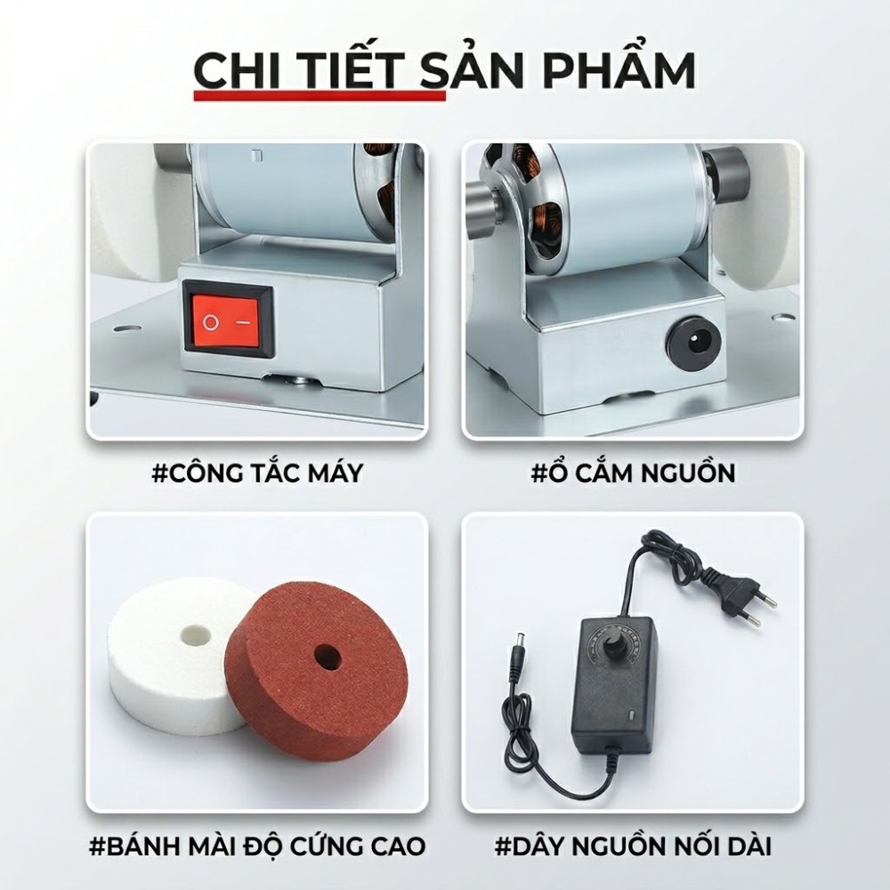 Máy Mài Dao Kéo 2 Đá Động Cơ Mạnh Mẽ, Máy Đánh Bóng Điều Chỉnh Tốc Độ Linh Hoạt, Máy Mài Mini Mài Thô Mài Tinh Cao Cấp