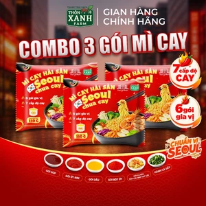 Combo 3 Gói Mì Cay Seoul 7 Cấp Độ Cay 6 Gói Gia Vị Hải Sản Chua Cay Trang Trại Sạch Thôn Xanh Farm