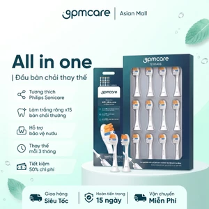 Bộ 12 đầu thay thế bàn chải điện 9pmcare AIO All-in-one (Tương thích các dòng Philips Sonicare) - viền Silicone êm ái