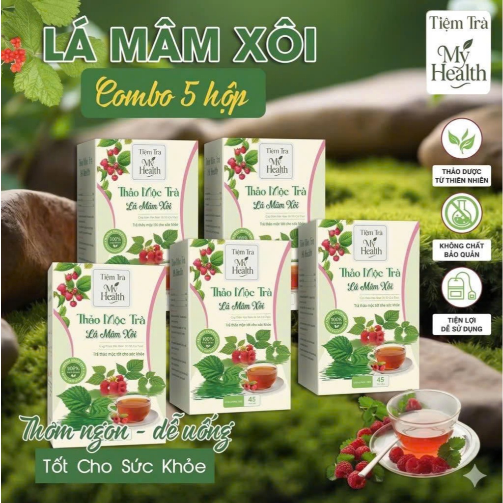 Trà  Mâm Xôi Rừng Tự Nhiên Hộp 45 Túi Lọc Thanh Mát, Tốt Cho Sức Khỏe, Viêm PK, Cải Thiện Kinh Nguyệt
