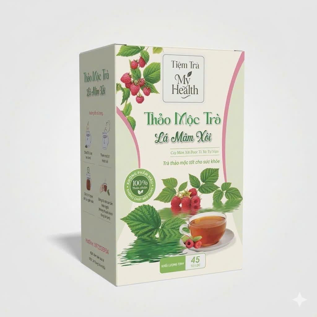 Trà  Mâm Xôi Rừng Tự Nhiên Hộp 45 Túi Lọc Thanh Mát, Tốt Cho Sức Khỏe, Viêm PK, Cải Thiện Kinh Nguyệt
