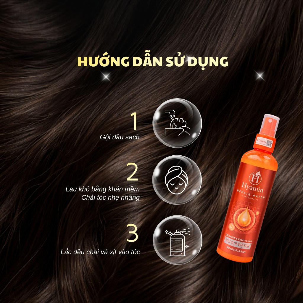 HYAMIN Xịt Đạm Dưỡng Tóc Collagen 300ml Phục Hồi Tóc Khô Xơ Hư Tổn, Giảm Gãy Rụng, Chống Rối, Dưỡng Mềm Mượt Bóng Khỏe