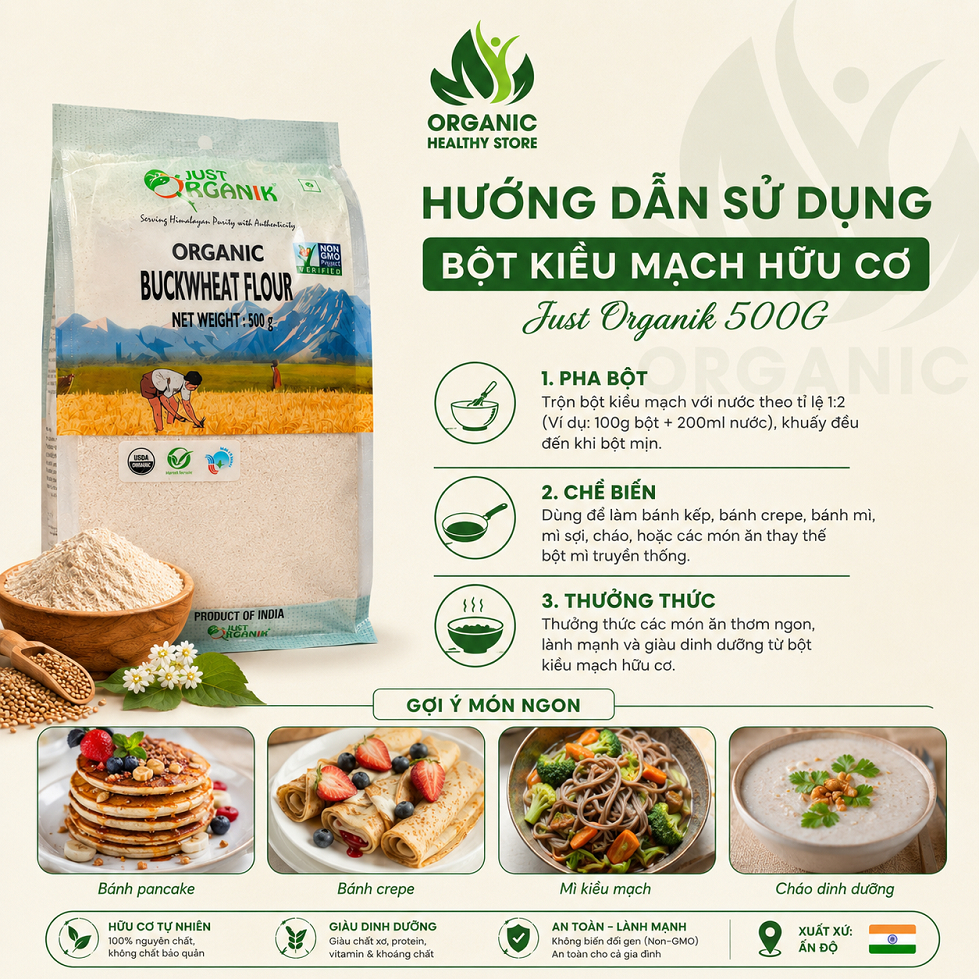 Bột Kiều Mạch Hữu Cơ Organic Buckwheat flour Just Organik 500g