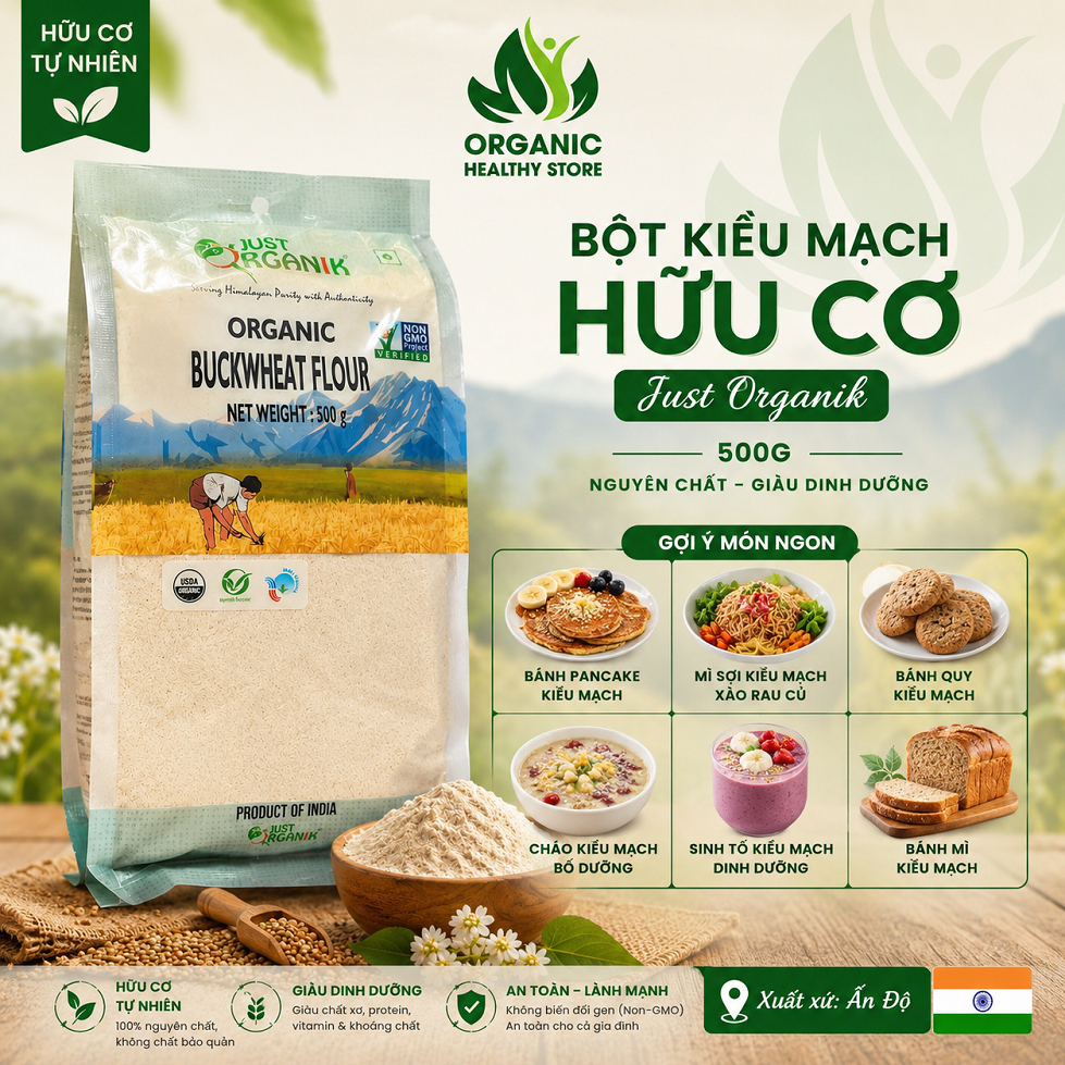 Bột Kiều Mạch Hữu Cơ Organic Buckwheat flour Just Organik 500g