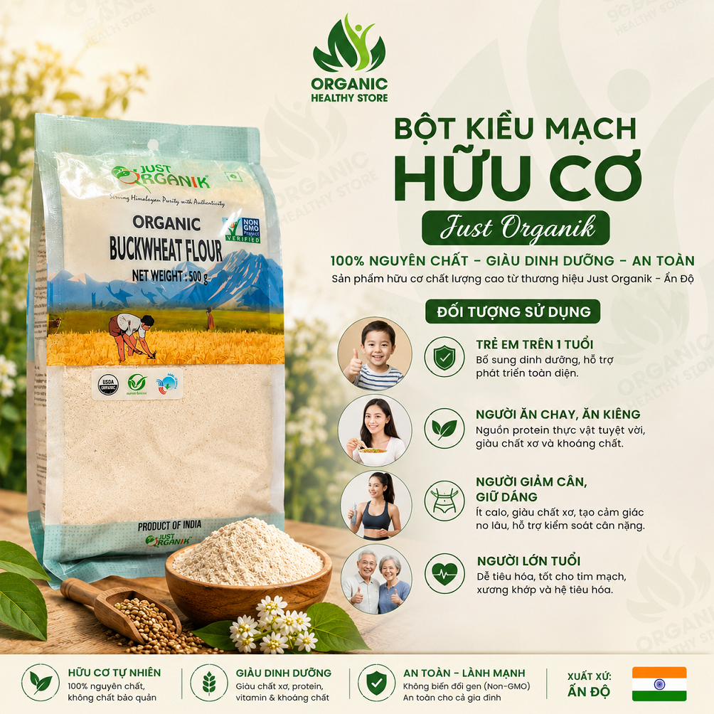 Bột Kiều Mạch Hữu Cơ Organic Buckwheat flour Just Organik 500g