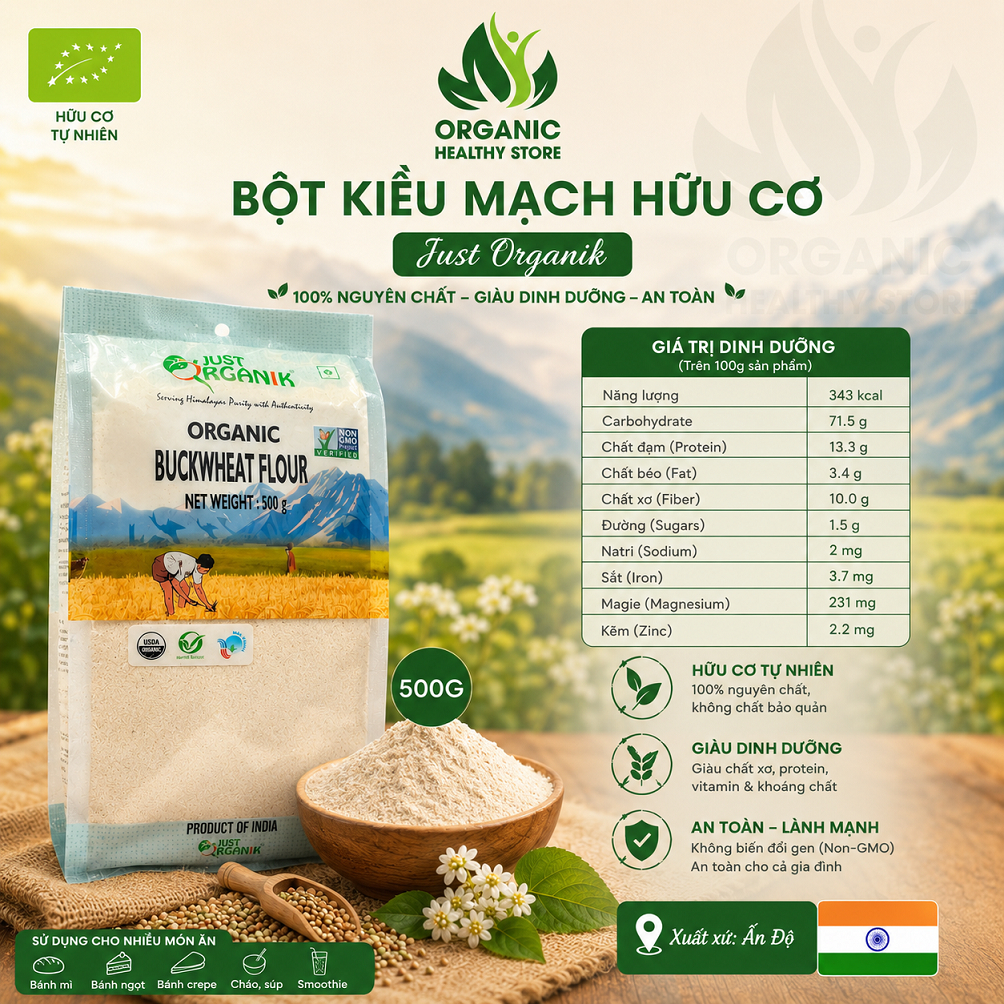 Bột Kiều Mạch Hữu Cơ Organic Buckwheat flour Just Organik 500g