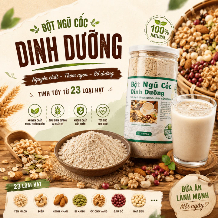 Bột Ngũ Cốc Dinh Dưỡng 23 Loại Hạt – Ngũ Cốc Hạt Dinh Dưỡng Xay Mịn, Thơm Béo | 250g 500g | Phố Núi Store