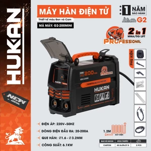 Máy Hàn Điện Tử Mini 2in1 IGBT HUKAN G2-200MINI | 200A Hàn MMA TIG 220V| Kèm Phụ Kiện Full | Bảo Hành 12 Tháng