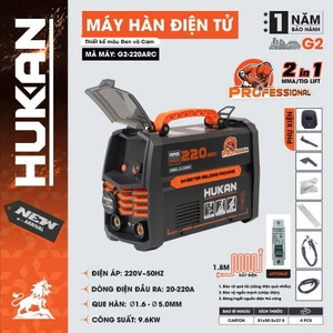 Máy Hàn Điện Tử 2in1 IGBT HUKAN G2-220ARC | 220A Hàn MMA TIG 220V Que 5.0mm Công Suất 9.6KW |Kèm Phụ Kiện