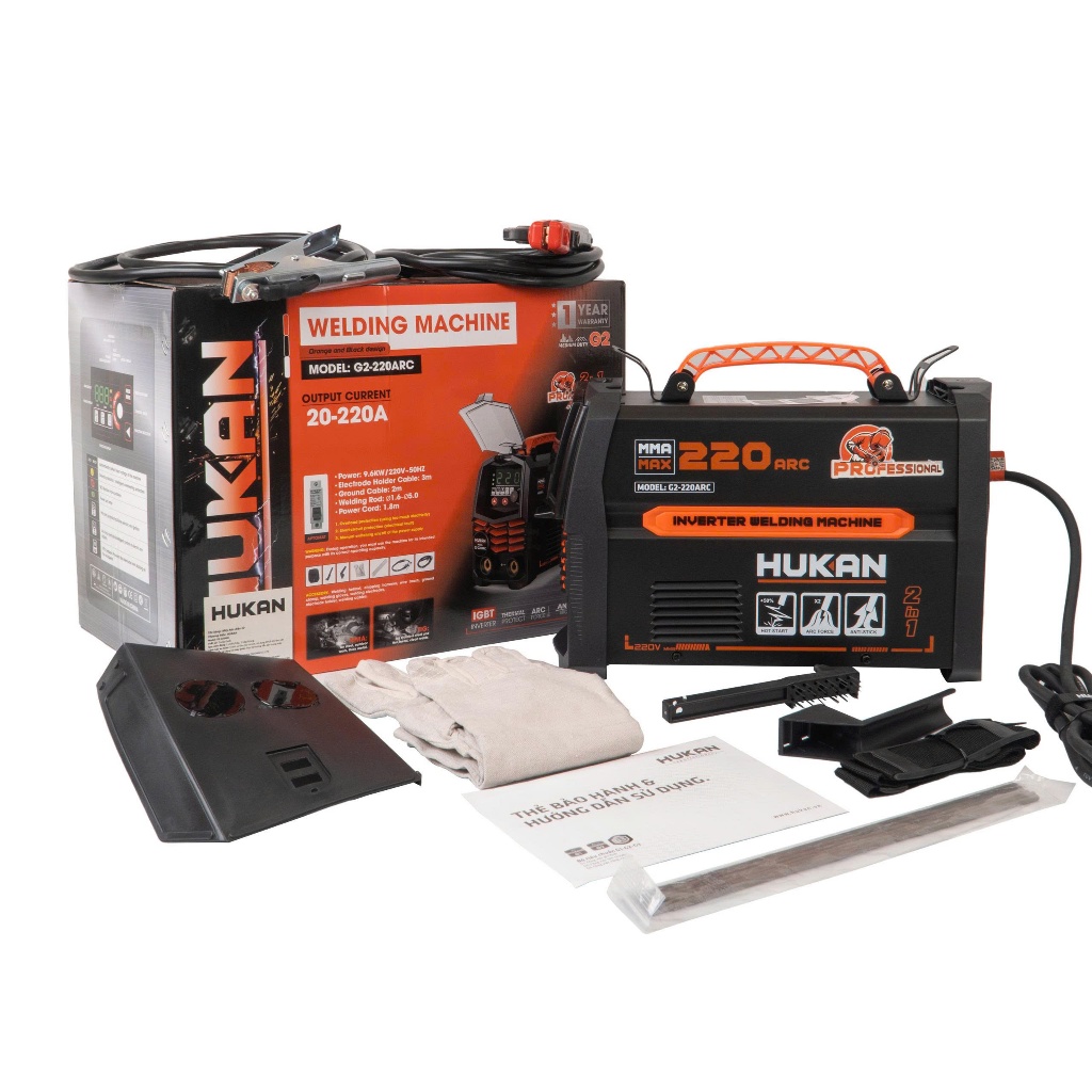 Máy Hàn Điện Tử 2 TRONG 1 MMA / TIG HUKAN G2-220ARC, Công Suất Cao 9.6kw, Hàn Que 1.6 - 5.0
