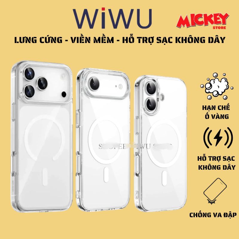 Ốp Trong hỗ trợ sạc không dây Wiwu Crystal iShield Pro Case cho IPhone 15 16 17Promax