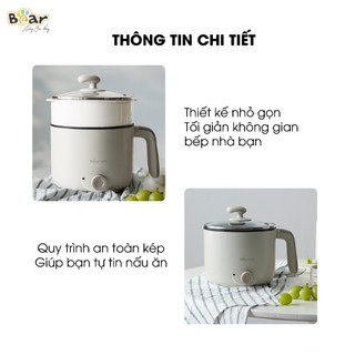 Nồi Lẩu Điện Mini Bear 1.2L DRG-C12K1 Nấu Mì Đa Năng Chống Dính An Toàn Tự Động Ngắt Bảo Hành 18T