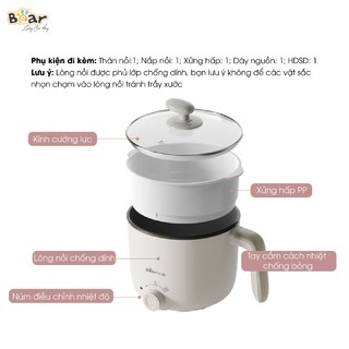 Nồi Lẩu Điện Mini Bear 1.2L DRG-C12K1 Nấu Mì Đa Năng Chống Dính An Toàn Tự Động Ngắt Bảo Hành 18T