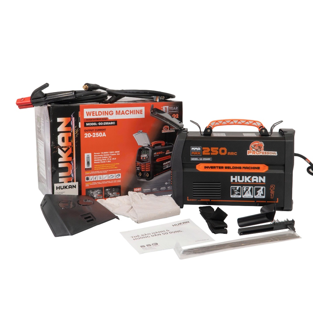 Máy Hàn Điện Tử Công Suất Lớn 10.8kw HUKAN G2-250ARC, Hàn MMA / TIG Hàn Que 1.6 - 5.0 - Kèm Phụ Kiện