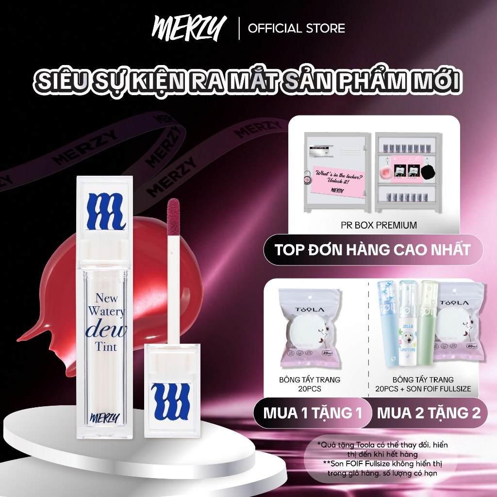 [NEW DEW] Son Tint Bóng Hàn Quốc Bền Màu, Lâu Trôi Cho Đôi Môi Căng Mọng, Ẩm Mịn Merzy The Watery Dew Tint 4