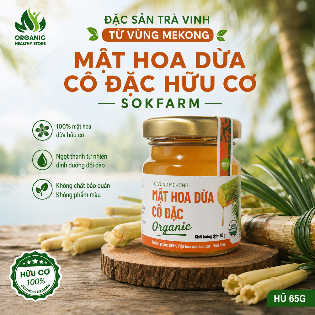 Mật Hoa Dừa Hữu Cơ Sokfarm Hũ 65g