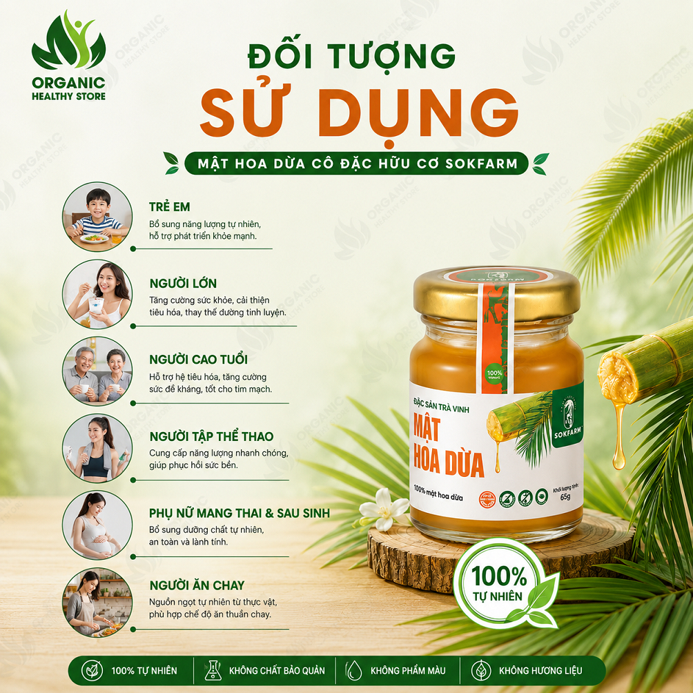Mật Hoa Dừa Hữu Cơ Sokfarm Hũ 65g