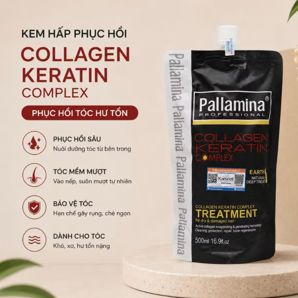 DẦU HẤP Ủ TÓC PALLAMINA COLLAGEN KERATIN COMPLEX PHỤC HỒI, SIÊU MỀM MƯỢT GIẢM GÃY RỤNG