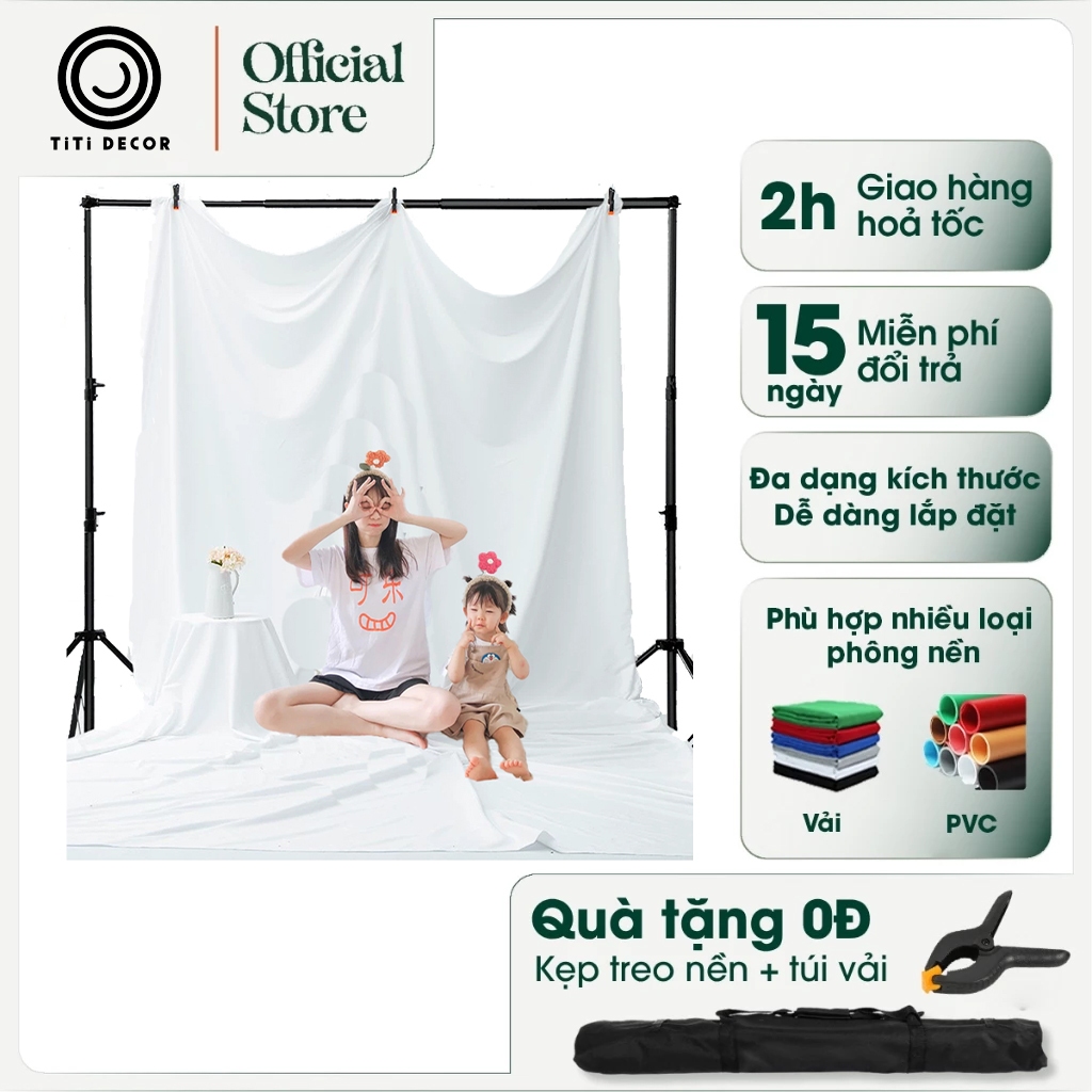 Khung treo phông nền chụp ảnh sản phẩm, phông nền livestream, vải trắng phụ piện chụp ảnh, live stream