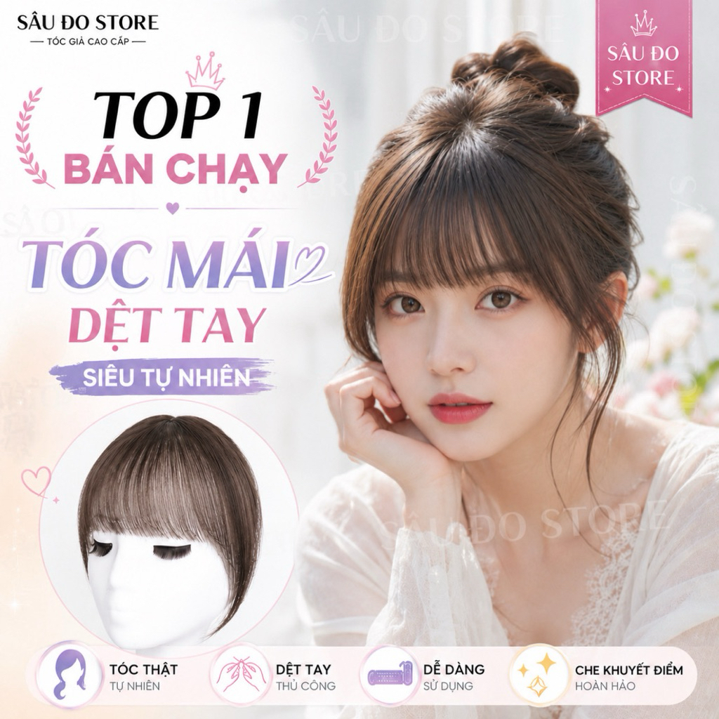 Tóc Giả Mái Thưa Hàn Quốc Dệt Tay – Mái Giả Tự Nhiên, Có Mai / Không Mai, Nhiều Màu, Mềm Tự Nhiên, Dễ Đội