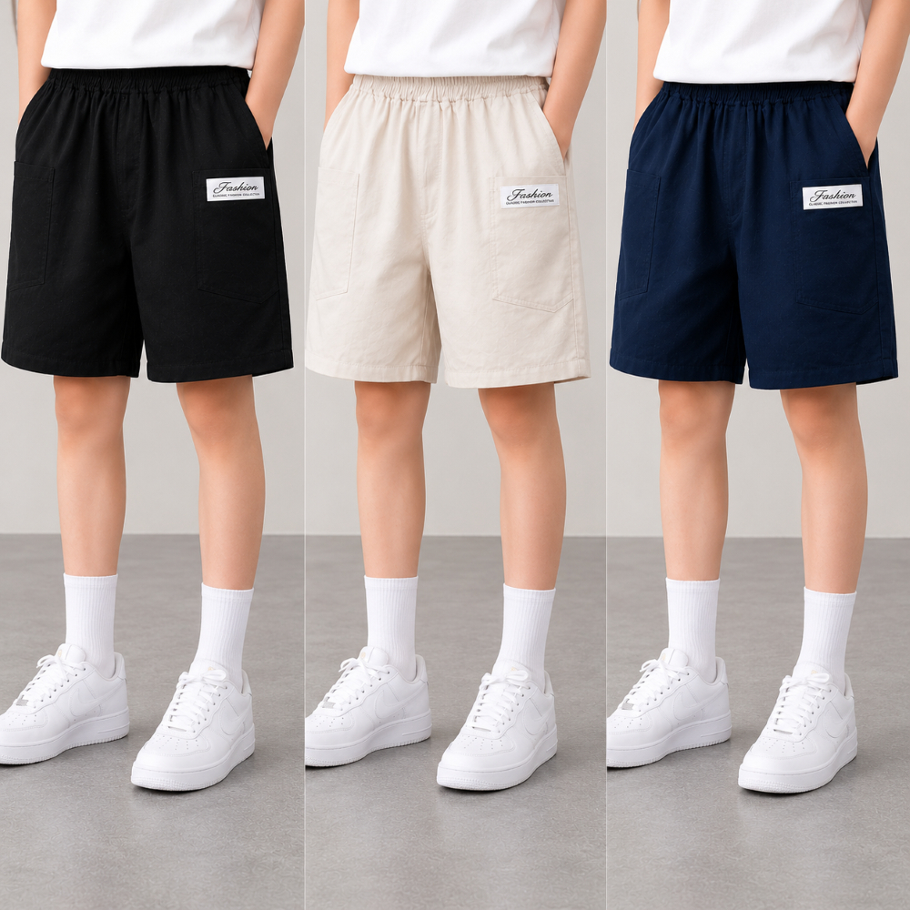 Quần Short Kaki Mềm Bé Trai In Chữ Fashion 17-60kg, Quần Ngố Hàn Quốc Đi Học Đi Chơi