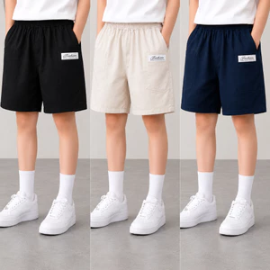 Quần Short Kaki Mềm Bé Trai In Chữ Fashion 17-60kg, Quần Ngố Hàn Quốc Đi Học Đi Chơi
