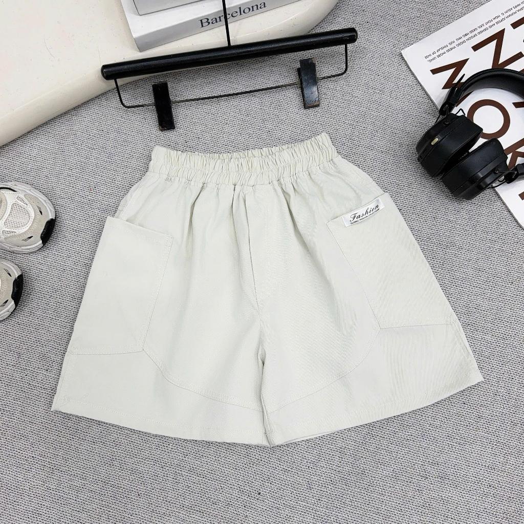 Quần Short Kaki Mềm Bé Trai In Chữ Fashion 17-60kg, Quần Ngố Hàn Quốc Đi Học Đi Chơi