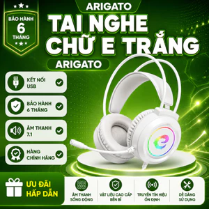 Tai Nghe Chữ E Màu Trắng ARIGATO Âm Thanh 7.1 Kết Nối Ổn Định Bảo Hành 12 Tháng Cho Laptop PC