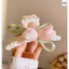 kẹp tóc ren đính hoa tuy lip vải màu hồng pastel