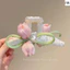 kẹp tóc ren đính hoa tuy lip vải màu hồng pastel