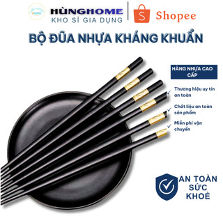 Đũa nhật kháng khuẩn nhựa melanin cao cấp (bộ 10 đôi) ăn cơm khảm vàng hoàng gia an toàn sức khỏe tốt - HùngHome