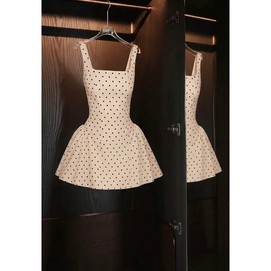 LAMIÉ - Váy Nữ 2 Dây Cổ Vuông Chấm Bi Tiểu Thư Ôm Eo Hack Dáng Đi Tiệc | Anila Dress