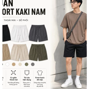 Quần short kaki nam T.O Studio form basic, lưng thun dây rút, vải kaki mềm dễ phối đồ